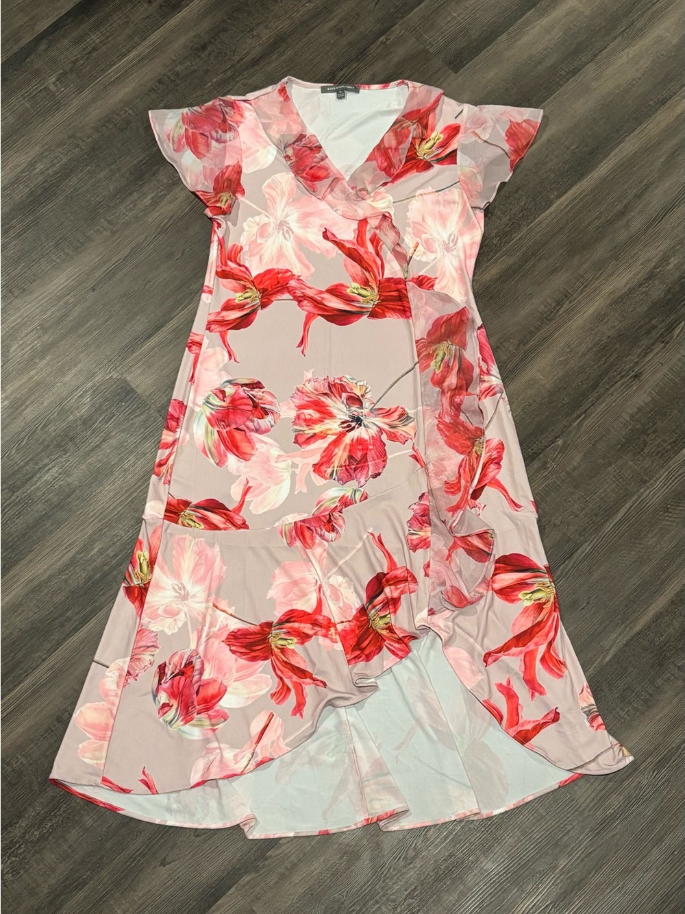 Kate & Mallory Pink Floral High-Low Dress with Red Bloom Print